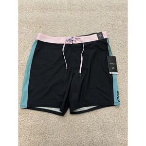 New RVCA Apex Swim Trunks Bottoms Drawstrings Black Size 34